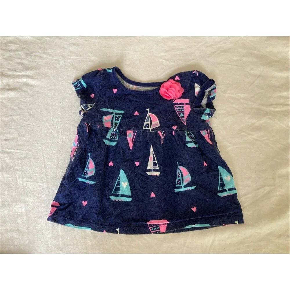 6 Months Jumping Beans baby girl clothes - one piece top | heart & boat theme